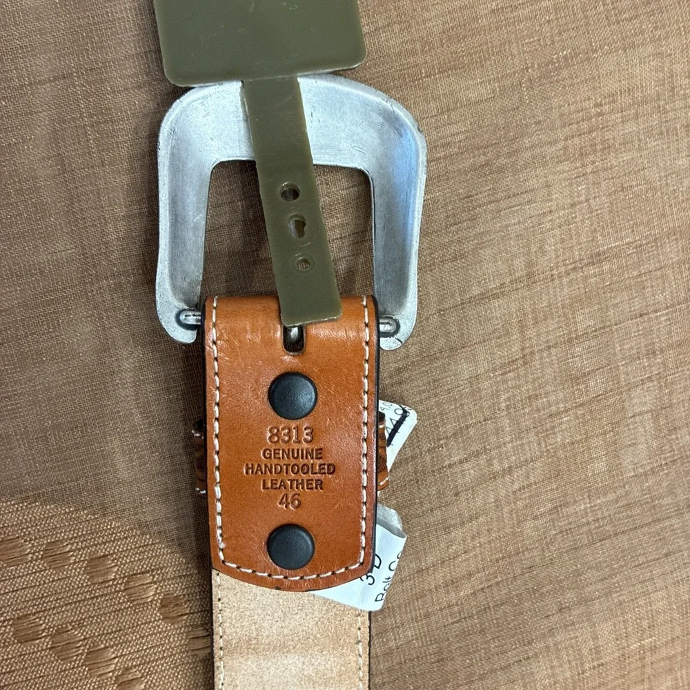 3D Belt Co. Men's Leather Belt Western Buckle Handtool Weave Pattern Sz. 46 NWT